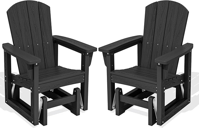 SERWALL Outdoor Glider Chair Set of 2, HDPE Wood-Like Patio Glider Rocker by SERWALL