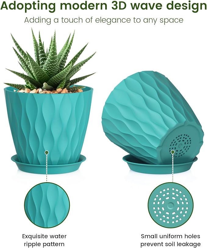 5 inch Plant Pots for Indoor Outdoor Plants, 6 Pack Flower Pots - Image 3