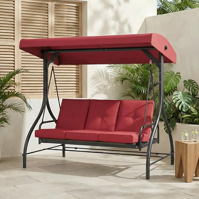 MAMIZO 3-Seat Outdoor Patio Swing, Porch Swings, Backrest Bench Sets, Glider by MAMIZO