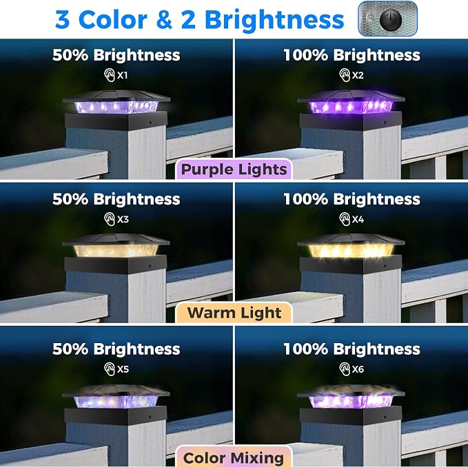 Peasur 2 Packs 4x4 Solar Post Cap Lights Outdoor, Wood & Vinyl Post Top Lighting - Image 2