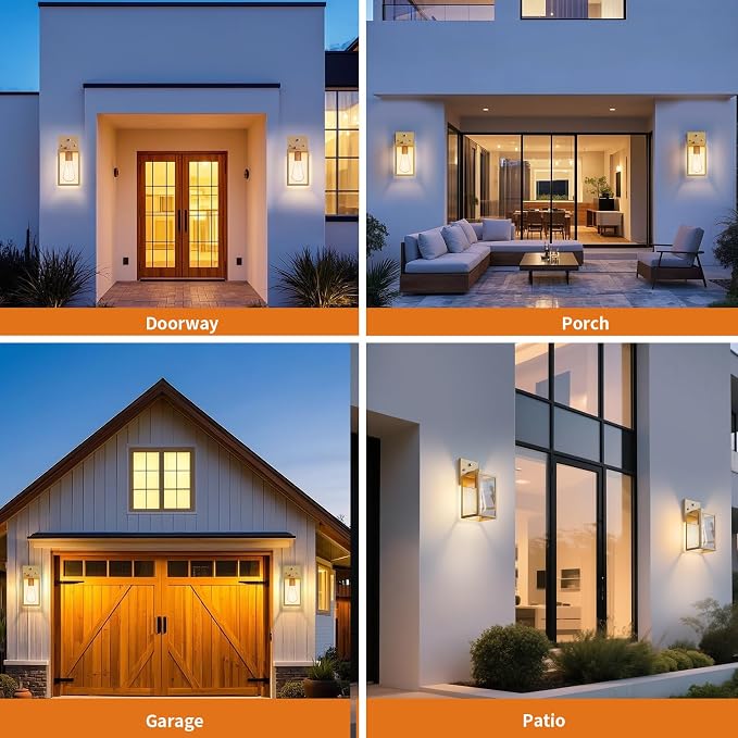 2 Pack Gold Dusk to Dawn Outdoor Front Porch Light Fixtures Wall Mount - Image 7
