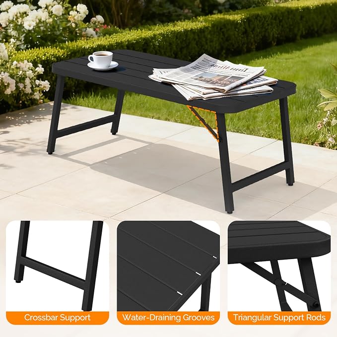 VINGLI Outdoor Folding Coffee Table, Rectangle Drainable Iron Patio Table - Image 8