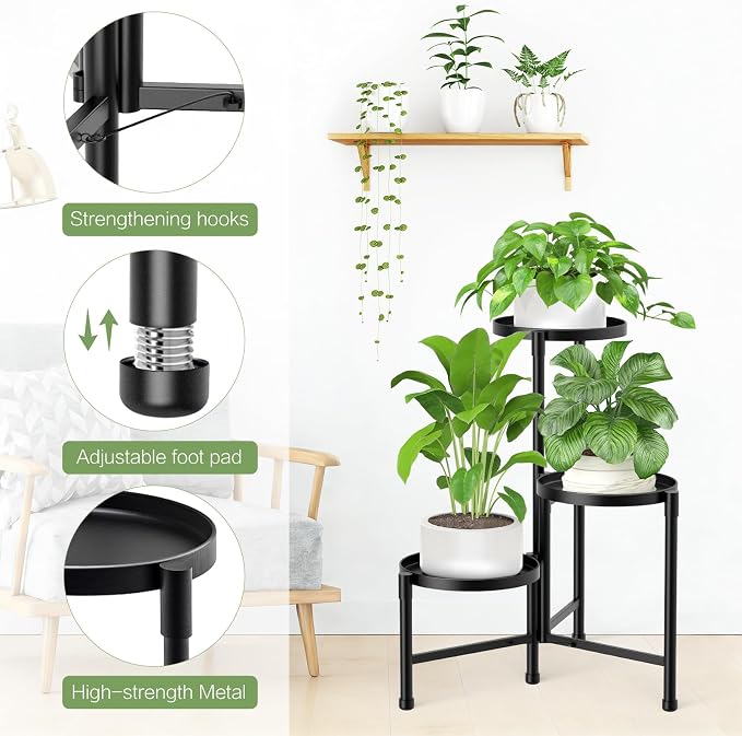 3 Tier Metal Corner Plant Stand Indoor Outdoor, Heightened widened 30'' Tall - Image 3
