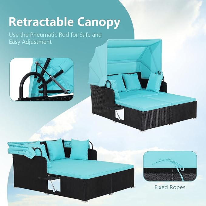 COSTWAY Outdoor Daybed with Retractable Canopy, Wicker Patio Furniture Set with - Image 2