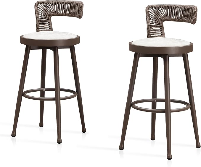 PURPLE LEAF Outdoor Swivel Bar Height Stools Set of 2 Metal Modern Wicker Bar - Image 9