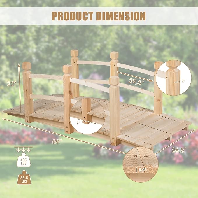 Wooden Garden Bridge, Outdoor Arched Walkway - Image 9
