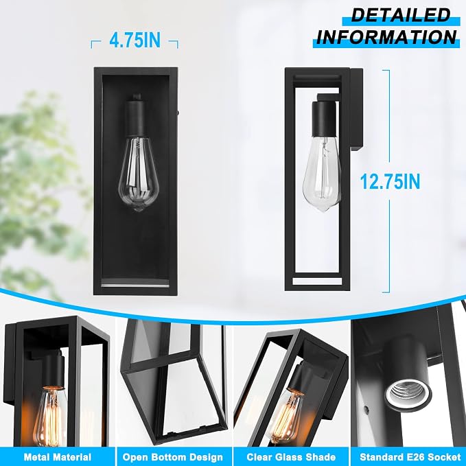 2-Pack Outdoor Wall Lanterns, Exterior Waterproof Wall Sconce - Image 3