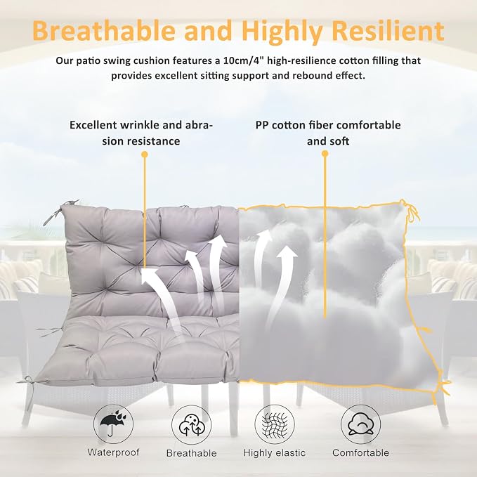 Swing Replacement Cushions for Outdoor: 2-3 Seater Waterproof Porch Bench - Image 4
