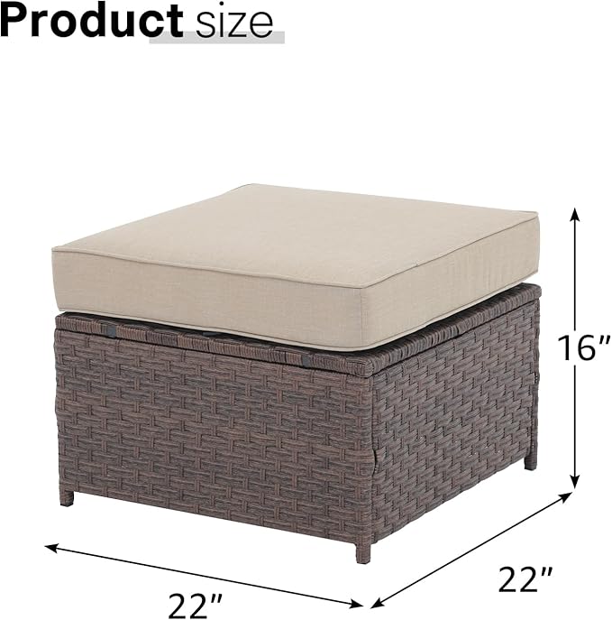SUNSITT Outdoor Patio Ottoman Set of 2, All Weather Rattan Outdoor Ottoman Set - Image 2