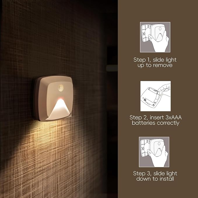 10-Pack Stick-on Motion Sensor Lights, Warm White LED Night Light, - Image 7