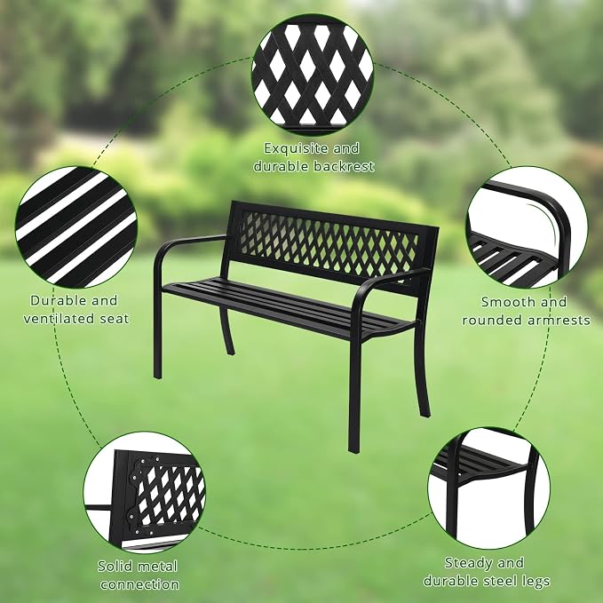 VINGLI Outdoor Metal Bench w/PVC Back - Image 5