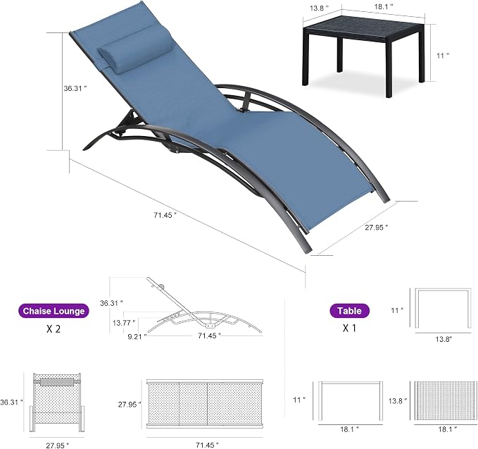 PURPLE LEAF Patio Oversized Chaise Lounge Chair Set - Image 7