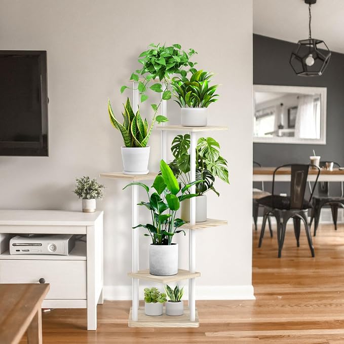 6 Tier Wood Tall Plant Stand Metal Rack Indoor, Planter Shelf Display Rack - Image 8