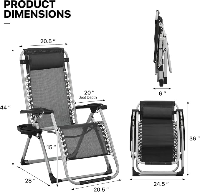 MoNiBloom Reinforced Zero Gravity Chair, Folding Pool Beach Lounger, Portable - Image 3