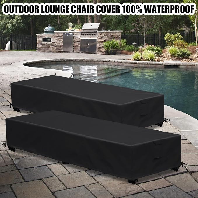 Waterproof Patio Lounge Chair Cover 2 Pack Outdoor Chaise Lounge Covers 600D - Image 3