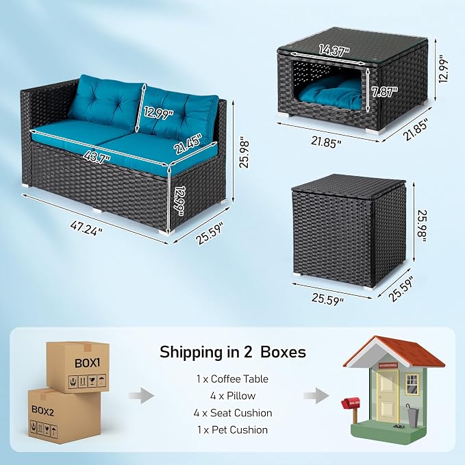 VINGLI 4 Pieces Outdoor Sectional Wicker Patio Furniture Set, Patio Sectional - Image 3