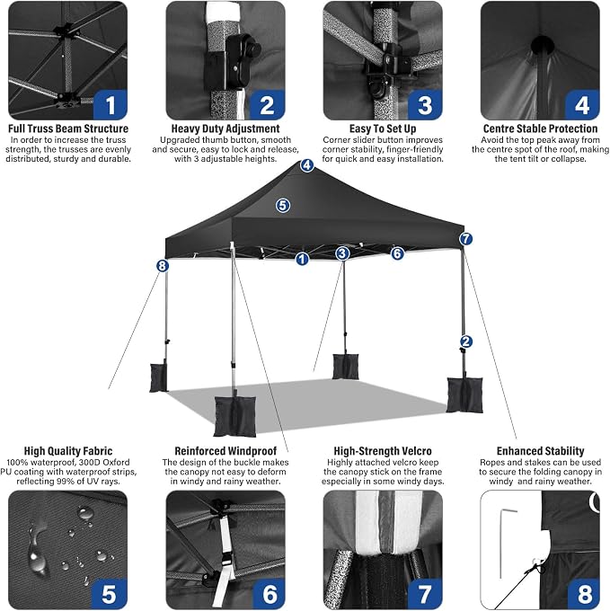 COBIZI 10x10 Heavy Duty Pop Up Canopy Tent - Image 4