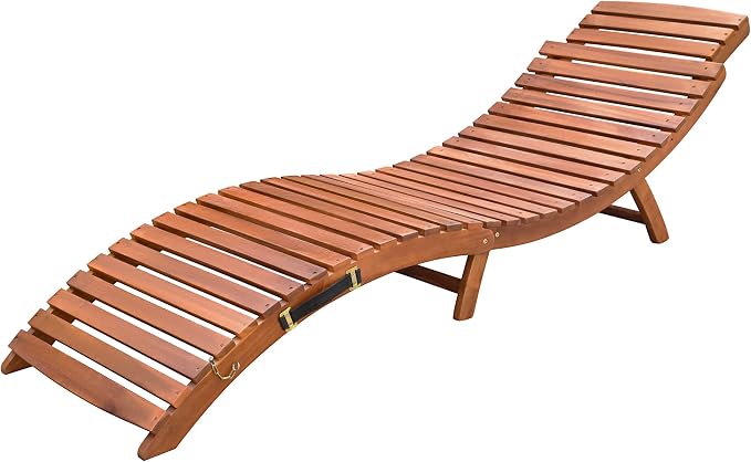 Devoko Patio Chaise Pool Lounge Outdoor Folding Wooden Lounge Chair - Image 6