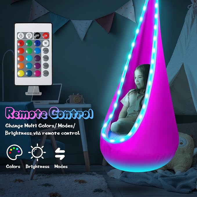 Light Up Kids Pod Swing Seat, Upgraded Kids Hanging Hammock Swing - Image 2