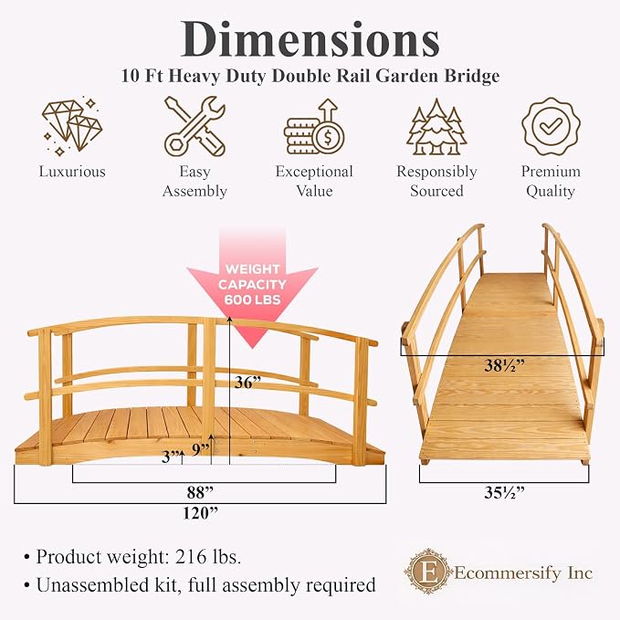 10 FT NATURAL Amish Made Garden Bridge - Image 2