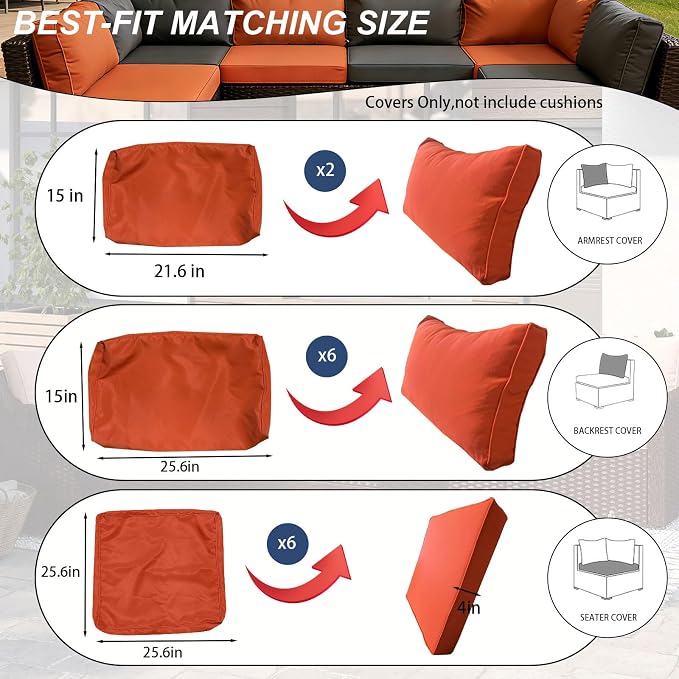 Outdoor Cushions Covers for Patio Furniture, Patio Cushion Covers Replacement - Image 2