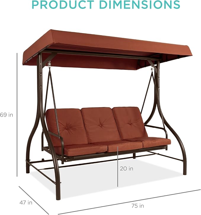 Best Choice Products 3-Seat Outdoor Large Converting Canopy Swing Glider - Image 7