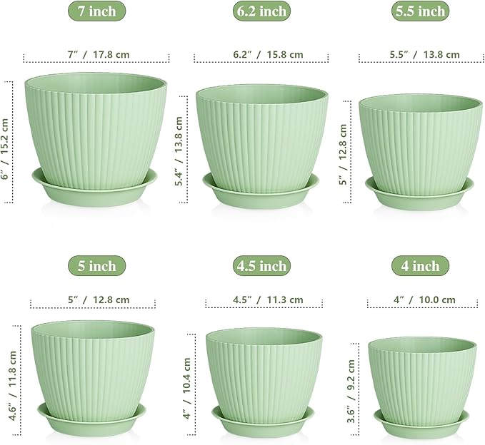 7/6.2/5.5/5/4.5/4 inch Plant Pots, 6 Pack Flower Pots - Image 2