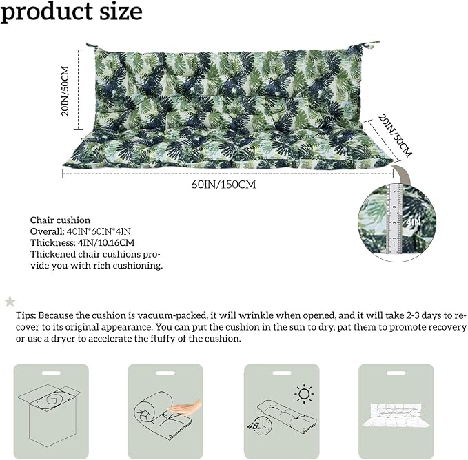 Outside Benches Cushion with Backrest, Thicken Waterproof Swing Cushions 2/3 - Image 3