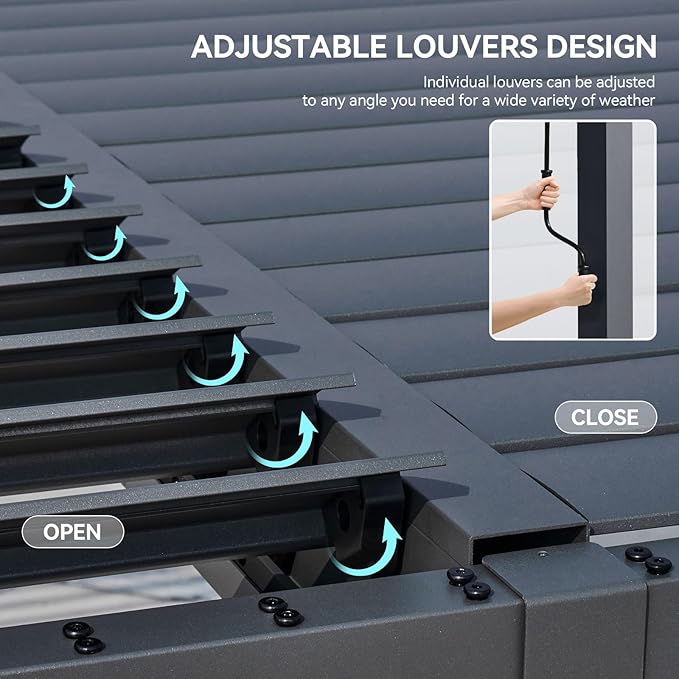 Aoxun Louvered Pergola 10' x 12' Outdoor Aluminum Pergola - Image 3