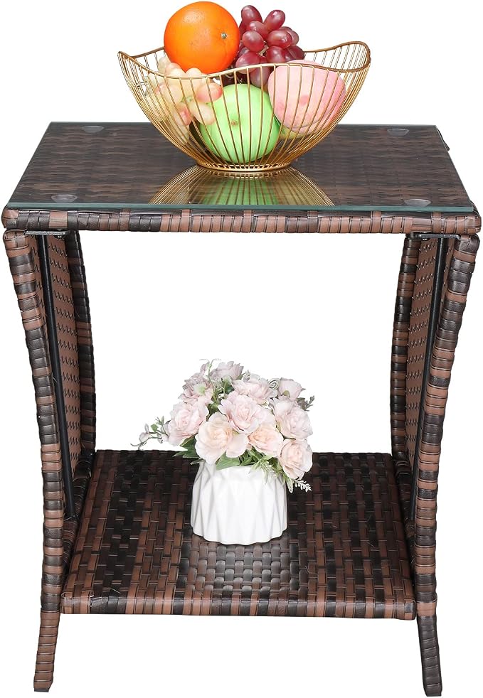 Outvita Outdoor Side Table, Rattan Coffee Table Small End Table - Image 4