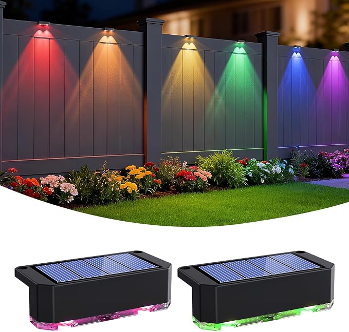 Peasur Solar Fence Lights Outdoor RGB, 2 Pack Step Light Solar Powered by Peasur