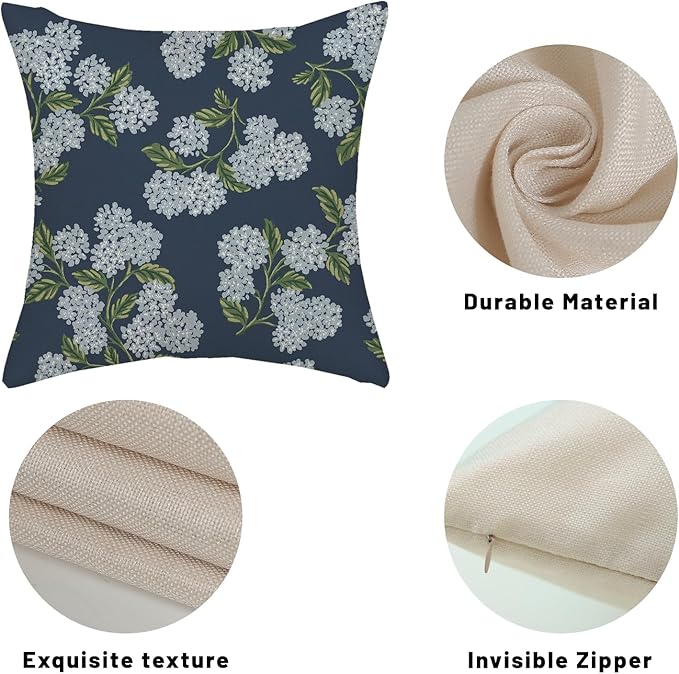 Navy Blue Spring Pillow Covers 22x22 Inch 2 Pcs Blue Green Hydrangea Flower - Image 7