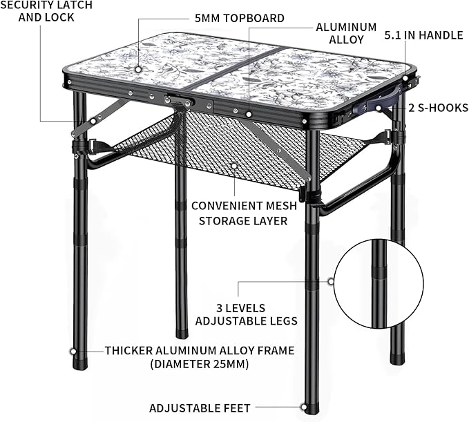 Outdoor Side Table, Portable 3 Adjustable Height Small Outdoor Folding Table - Image 4