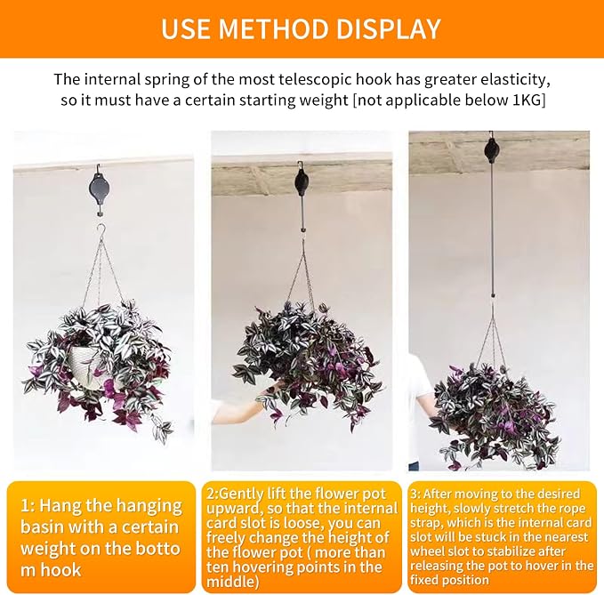 4PCS Plant Pulley Retractable Pulley Plant Hanger Hanging Flower Basket Hook - Image 3