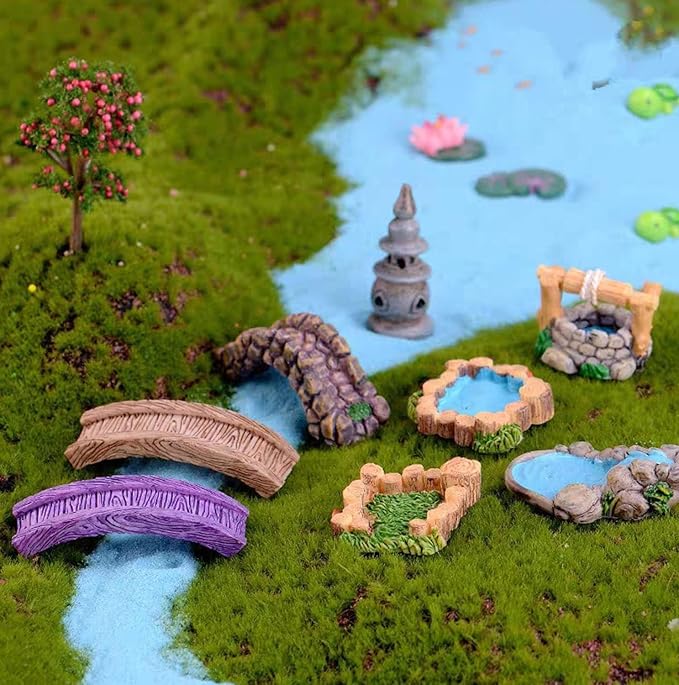 Purple Plank Bridge Miniature Fairy Garden Accessories, Miniature Pond Lawn - Image 5