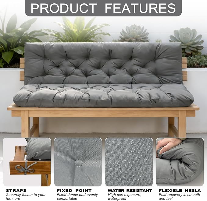 Porch Swing Cushions, Outdoor 3 Seats Swing Cushion Replacement Pad - Image 4