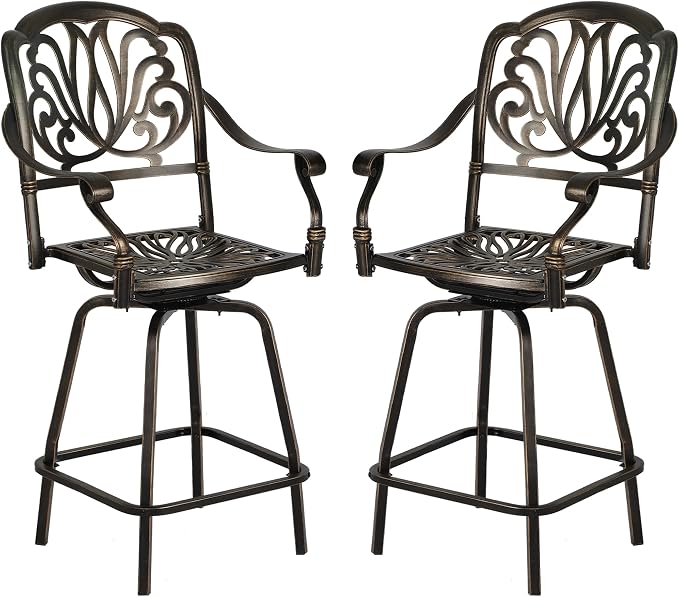 Grepatio Outdoor Cast Aluminum Swivel Bar Stools Set of 2, Patio Height by Takesyoutohaveawonderfullife