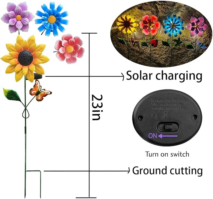 4 Pack Outdoor Solar Lights, Outdoor Waterproof Metal Art Stick Flowers - Image 3