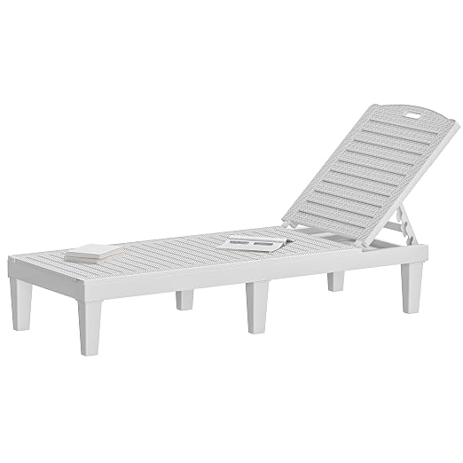 DWVO Outdoor Plastic Chaise Lounger, Poolside Lounge Chair w/5-Position by DWVO