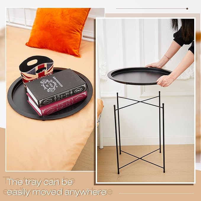 Kigley Set of 4 Metal Side Table Folding Tray Round Foldable End Table Outdoor - Image 5