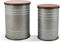 Glitzhome Rustic End Table Set of 2, Farmhouse Galvanized Metal Barrel Ottoman by Glitzhome