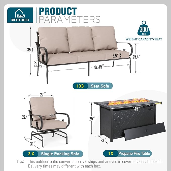 MFSTUDIO 5 Seats Large Metal Patio Conversation Sets, 4 Pieces Outdoor - Image 8