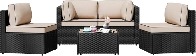 Shintenchi 5 Pieces Outdoor Patio Sectional Sofa Couch, Patio Conversation Sets - Image 6