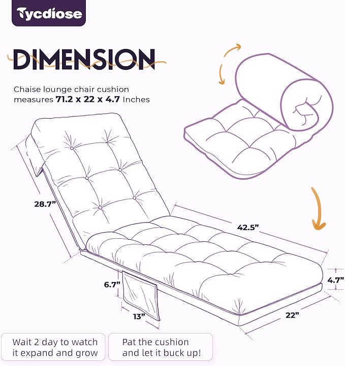 Outdoor Chaise Lounge Chair Cushion, Non-Slip Patio Lounge Chair Cushions - Image 3