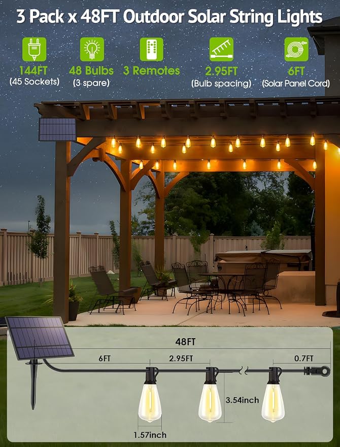 144FT Solar Outdoor String Lights - Image 2