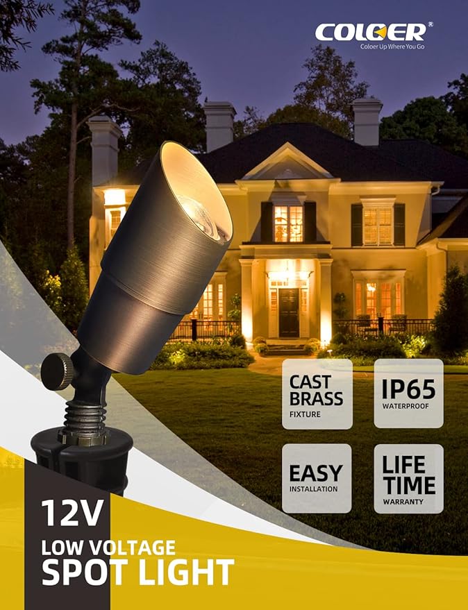COLOER Brass Landscape Spotlights, 12 Pack Spot Lights Outdoor - Image 2