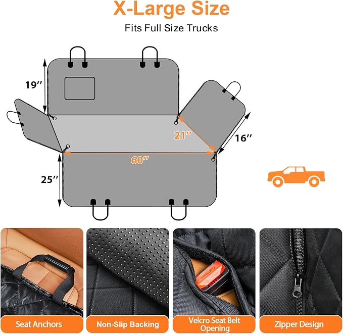 URPOWER Dog Car Seat Cover for Pets 100% Waterproof Seat Cover Hammock 600D - Image 6