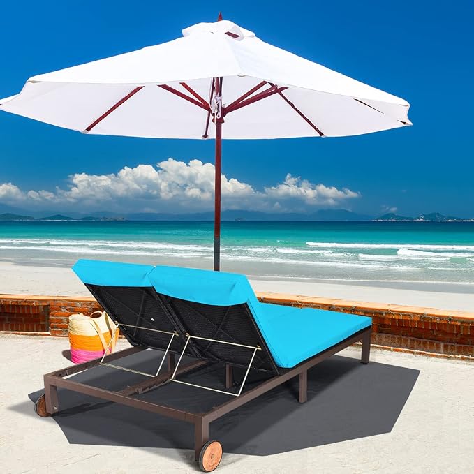 COSTWAY 2-Person Patio Rattan Lounge Chair Chaise Recliner Adjustable Cushion - Image 4