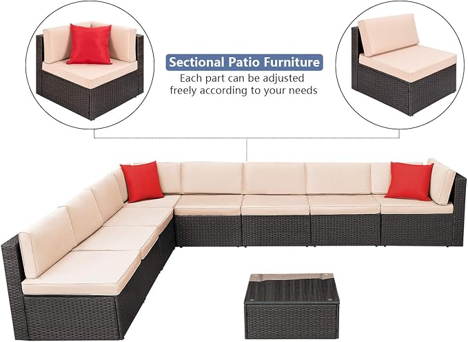 Devoko 9 Pieces Outdoor Sectional Sofa All-Weather Patio Furniture Sets Manual - Image 5