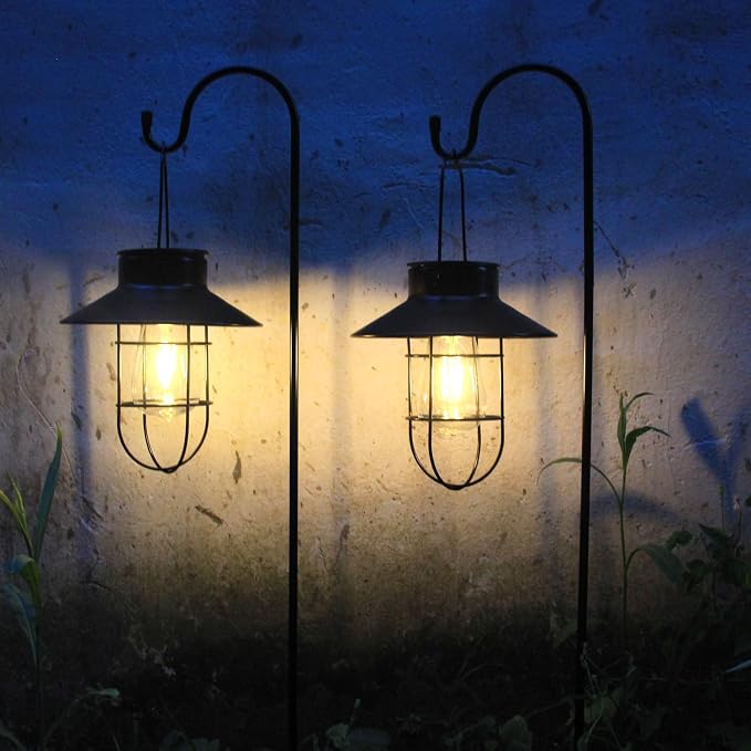 Solar Lantern 2pack Outdoor Hanging Light- Waterproof Vintage Metal Light - Image 6